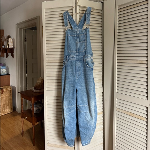 We The Free Pants - Free People we the free good luck Blue Denim barrel Overalls size large